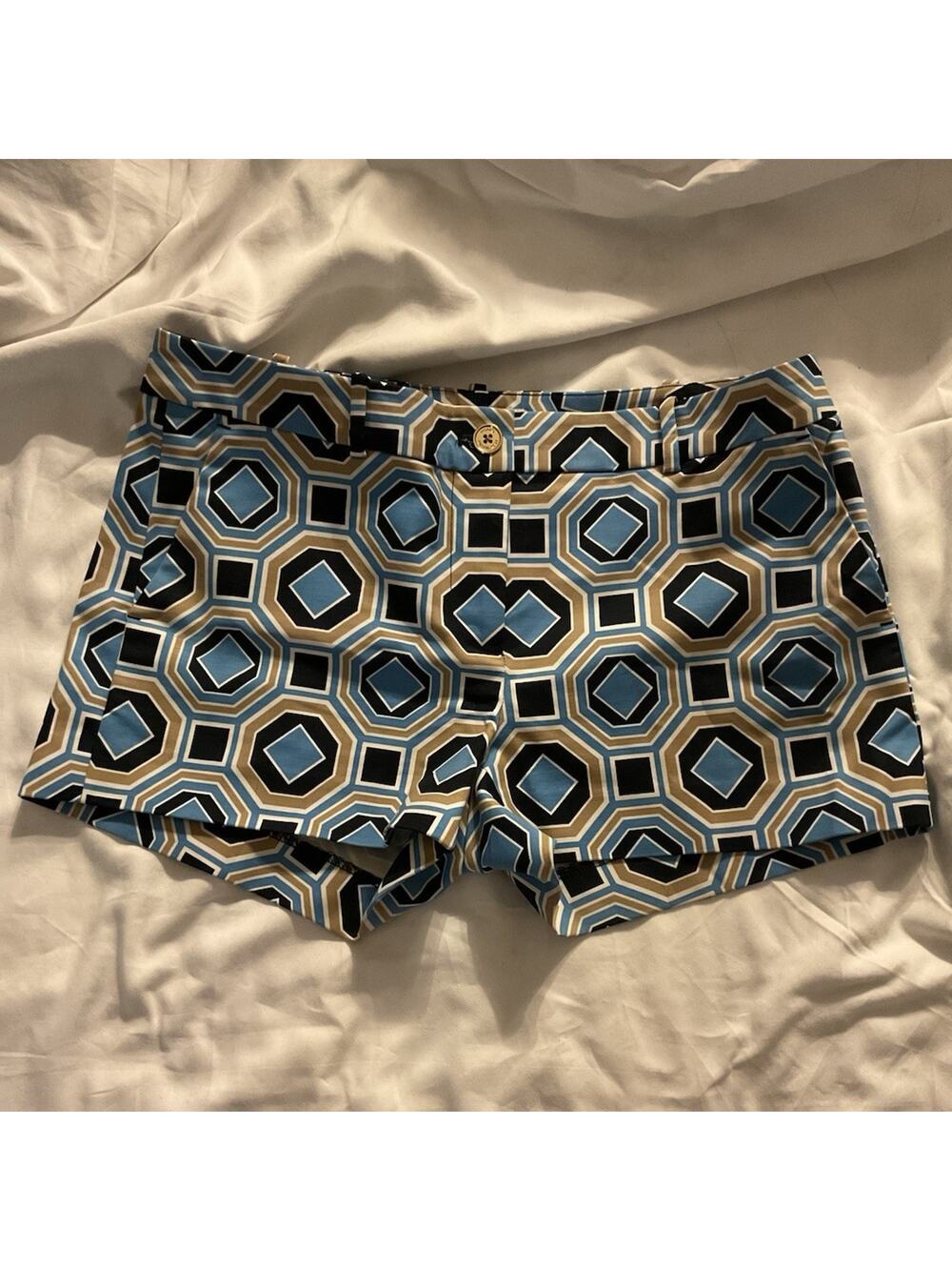 MICHAEL Michael Kors Women's Geometric Chino Shorts Size 4 Blue Flat Front